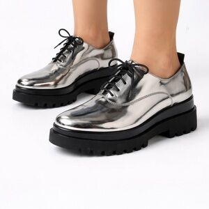 Aldo Silver Platform Oxfords Chunky Lug Sole Metallic Shoes – Size 8.5